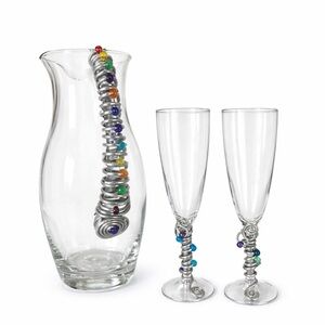 Glass Pitcher and Flute Set with Colorful Wired Accents